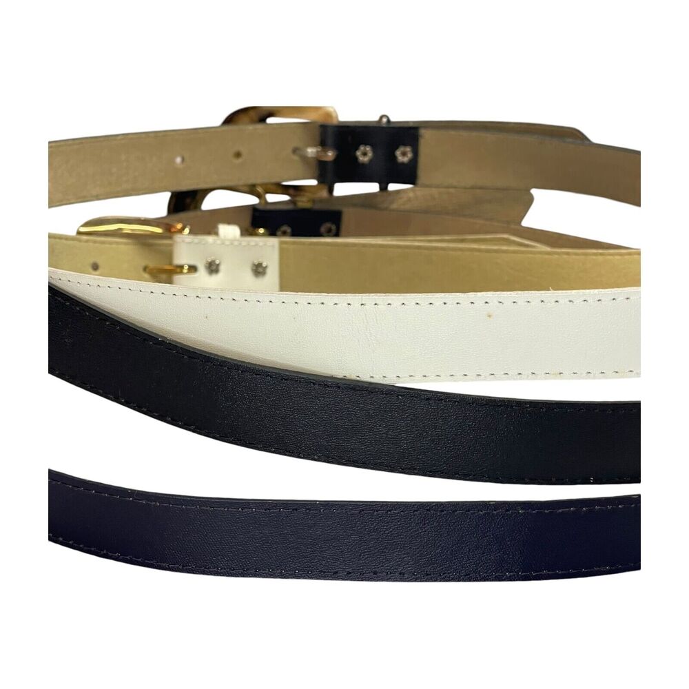Women's Black White Leather Gold Tone Buckle Fashion Waist Belt Size 16 Lot of 3 - Picture 5 of 7